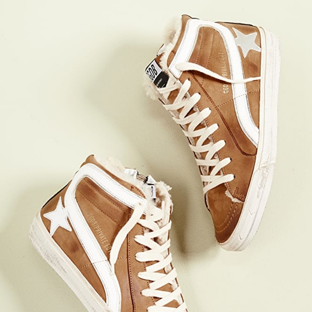 Shopbop Exclusive Suede Slide in Cognac with Shearling Lining